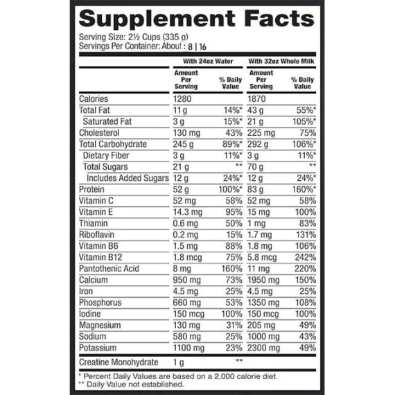 Dymatize Super Mass Gainer Nutrition Facts in Bangladesh BD