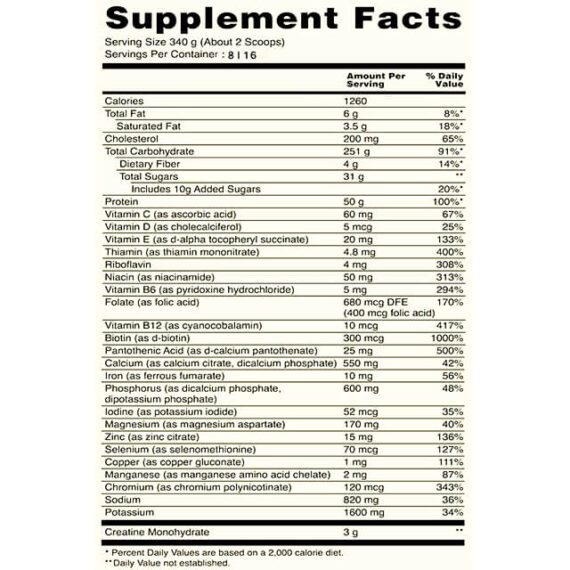 Optimum Nutrition Serious Mass Gainer Nutrition Facts in Bangladesh